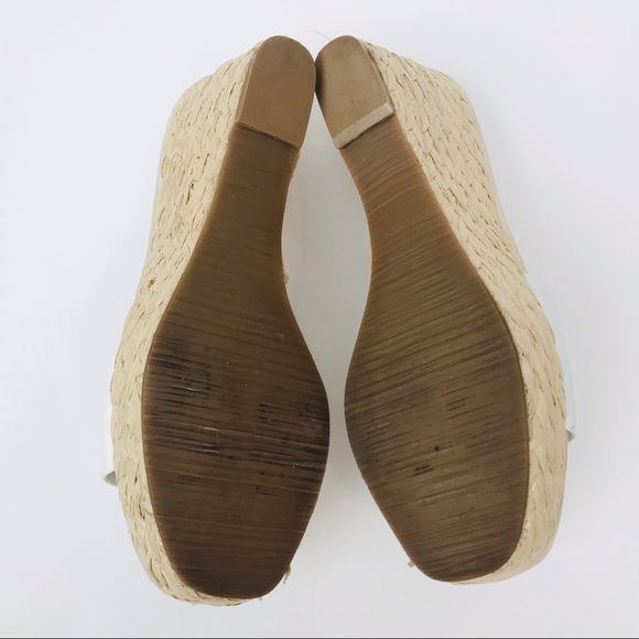 Nine West Librao Leather Straw Raffia Platform Wedge Square Toe Heel Sandals - Picture 7 of 9